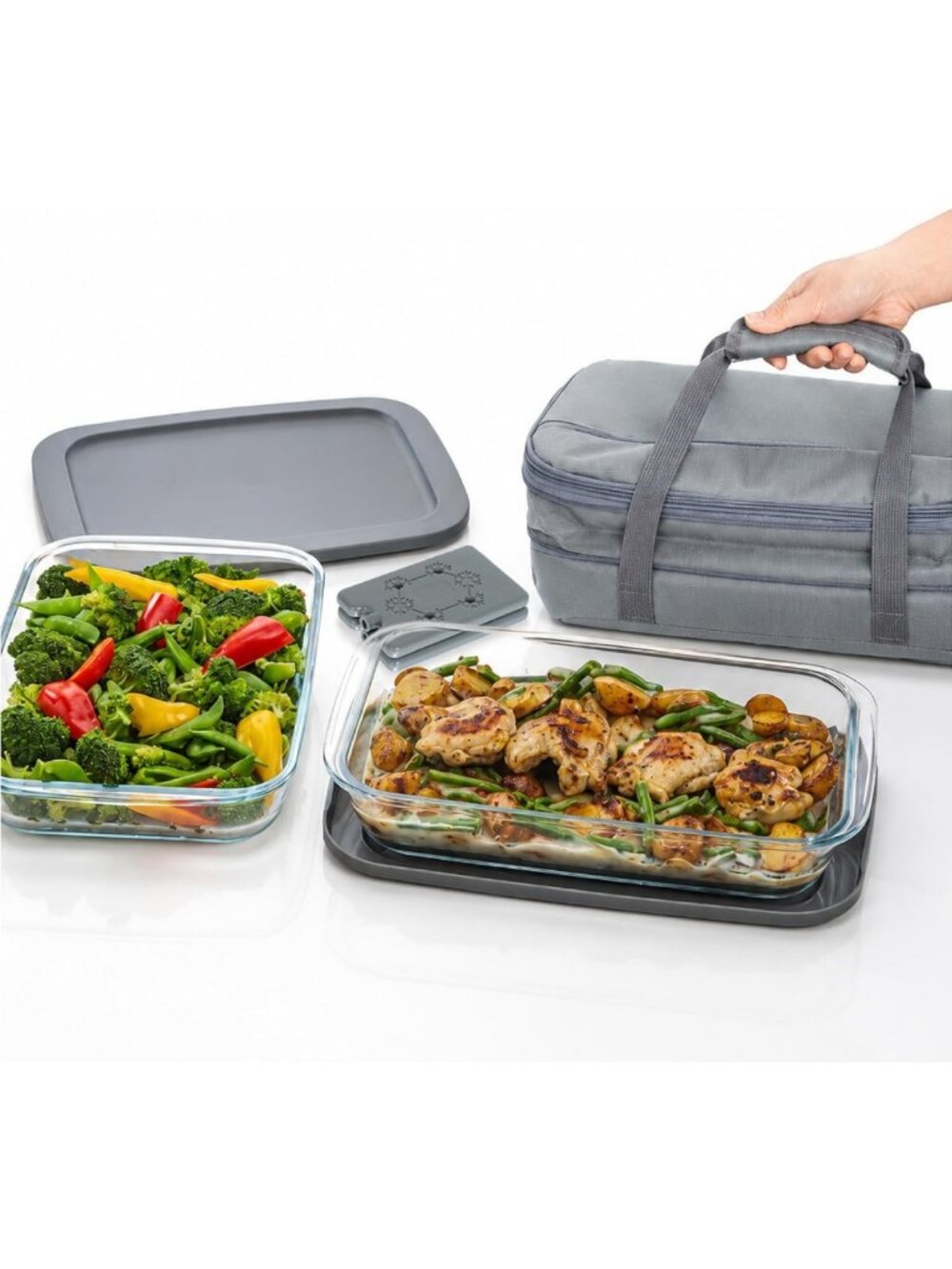 Insulated Carrier & Glass Baking Dishes Set - Perfect for Hot/Cold Casseroles